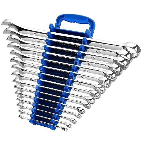 Max Torque Premium Ringmaulschlüssel-Set, 15-teilig, komplette SAE-Zoll-Größen von 6,35 cm bis 2,5 cm mit Regalorganizer, Chrom-Vanadium-Stahl, langes Muster, h
