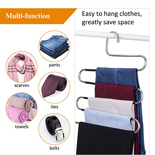 IEOKE Pant Hangers Durable Slack Hangers Multi Layers Stainless Steel Space Saving Clothes Hangers - Closet Storage for Jeans Trousers 4 Pack