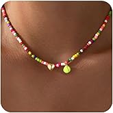 Turandoss Softball/Soccer/Volleyball/Basketball Necklace for Girls Women - Colorful Beaded Dainty Heart Pendant Necklaces for Women Her Kids Personalized Jewelry Gifts