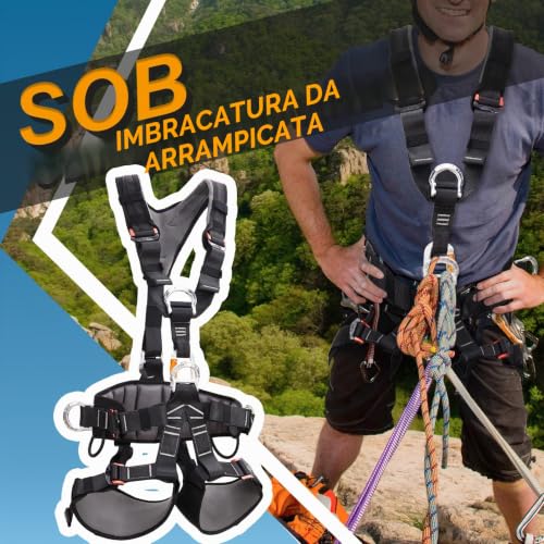 SOB CE Certified Integral Climbing Harness, Adjustable Safety Belt with Detachable Waist for Mountaineering, Rock Climbing, Double Rope Downhill, Fire Rescue, Tree