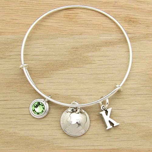 For 50th: 1966 or 1967 US Dime Bangle Bracelet with optional letter and birthstone charm