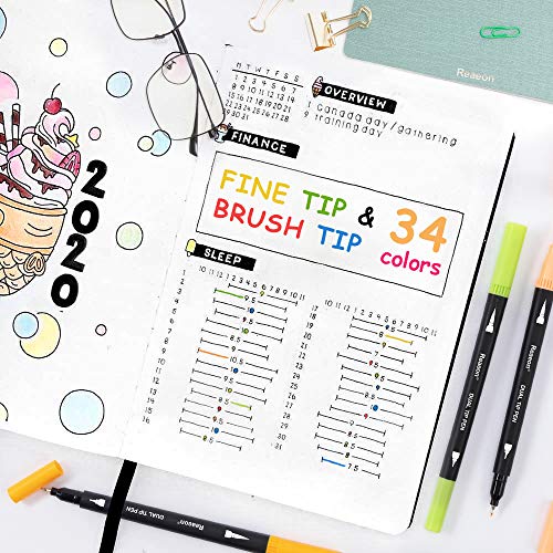 Coloring Markers Pen, Dual Brush Tip Marker for Adult Coloring, 34 Color Calligraphy Brush Fine Tip Pen for Beginner Journal Planner, Drawing, Doodle