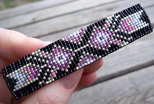 Purple and Silver Tribal Arrows Geometric Loom Beaded Large Barrette Handmade