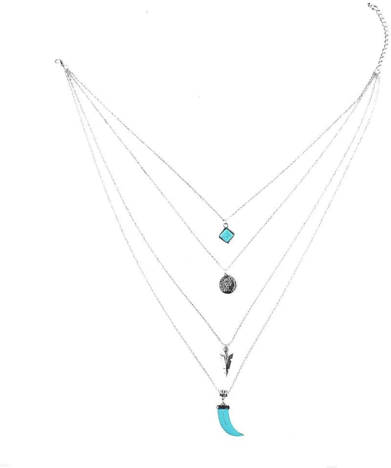 MXWY Necklace Turquoise Fringed Chain Multi-Level Bohemian National Style Item Long Jewelry