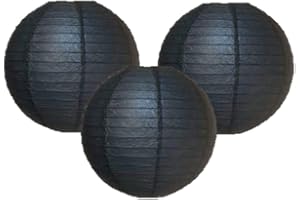 MATISSA Pack of 3 Round Paper Lanterns Lamp Wedding Birthday Party Decoration (Black, 14"/35CM)