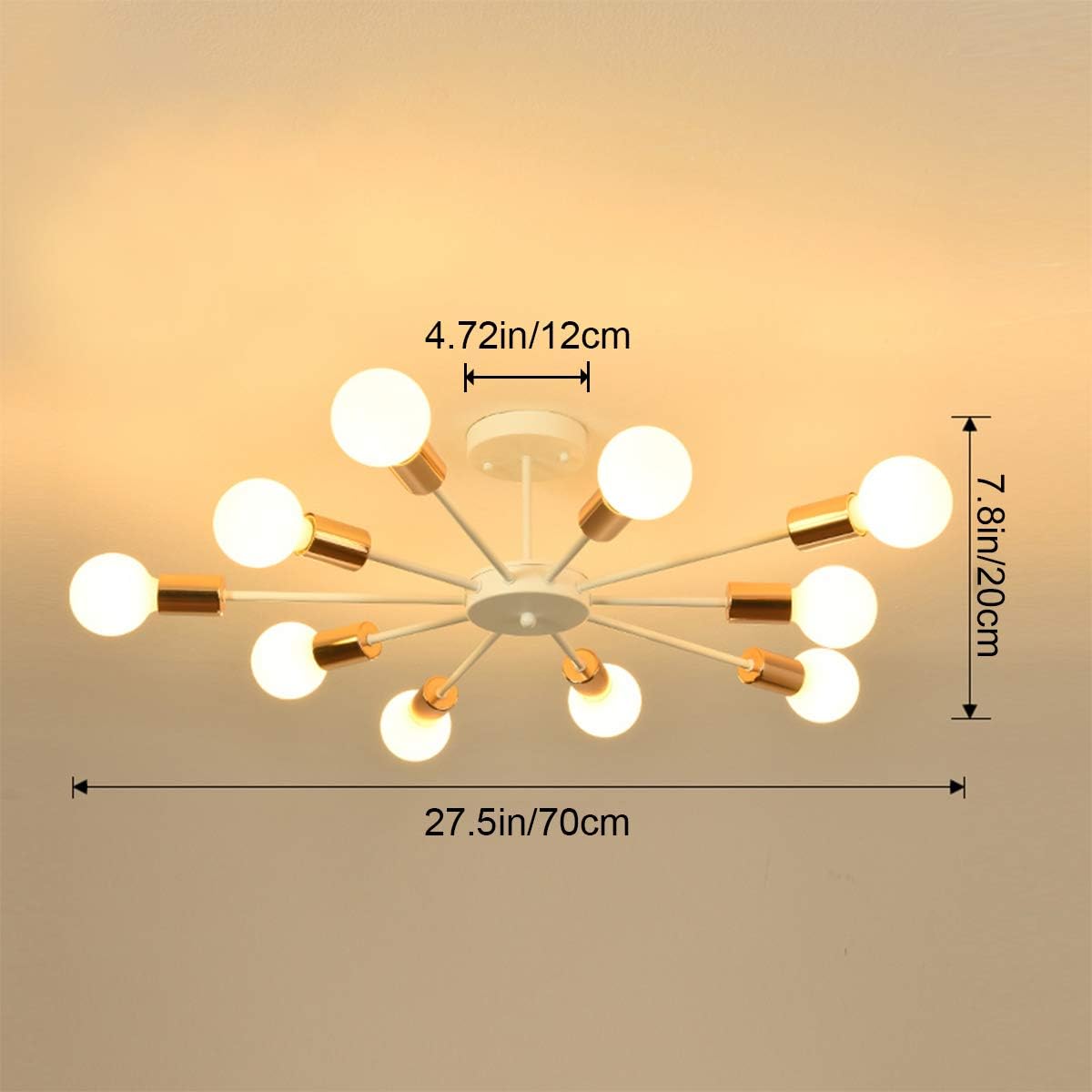 Jaycomey Flush Mount Ceiling Light, Modern White Sputnik Chandeliers, 10-Light E26 Base Industrial Semi Ceiling Lights Fixture for Bedroom Living Room Kitchen Farmhouse - - 