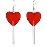 Kawaii Valentines Day Earrings for Women Pink Cute Heart Candy Lollipop Earrings 80s 90s Drop Dangle Jewelry Gift Aesthetic Earrings Accessories