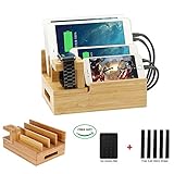 Bamboo Desktop Charger Station Coeuspow Wood Multi-Device Charging Station Handmade & Eco-Friendly Dock Compatible for Apple Watch iPhone iPad Smartphone and Tablets，Handmade & Eco-Friendly