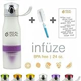 The Real Zeal Infüse Flip-Top BPA Free Water Bottle with Fruit Chamber and Integrated Juicer, White/Purple, 24 oz
