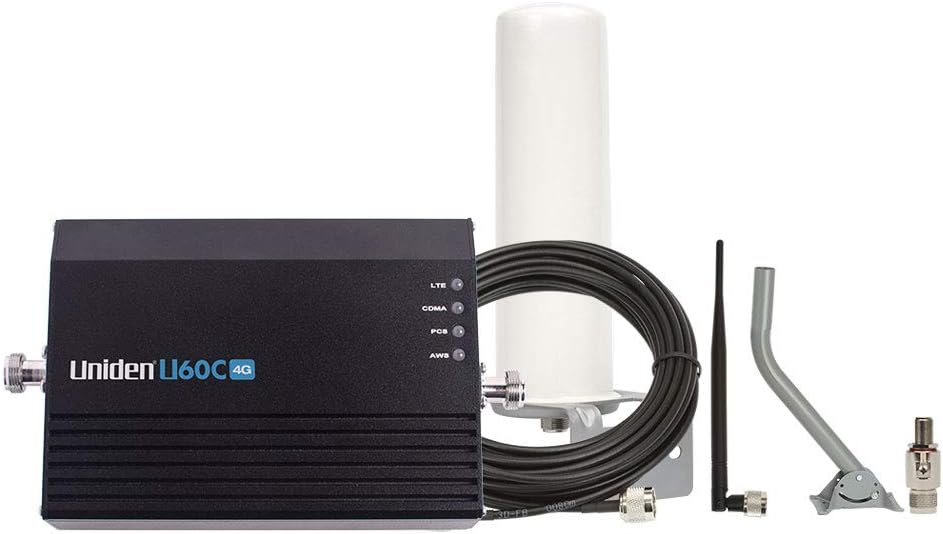 Uniden U60C 4G Home/Office Cellular Signal Booster Kit with Post Omni Directional Antenna, Up to 1,500 Sq. Ft. Plus Free Surge Arrestor and Mounting Pole