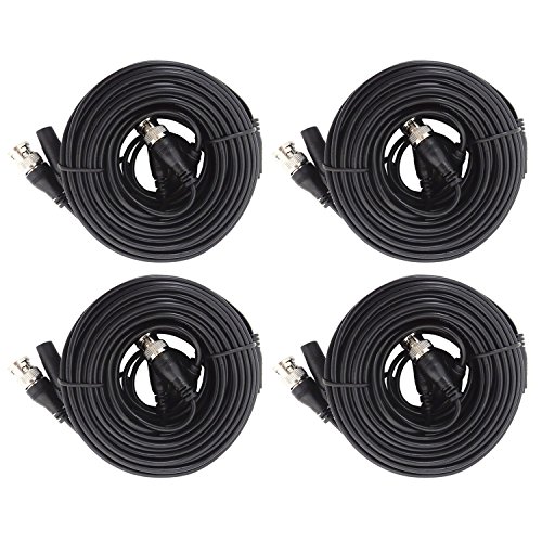 TIGERSECU 4 Pack 60-Feet (18 Meters) BNC Video Power Cables for CCTV Security Camera and Surveillance Systems (4-Pack, Black)