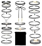 Besteek Choker Set, 20 Pcs Velvet Choker Necklace Black Classic Gothic Lace Chokers for Women Girls, Bonus Storage Bag