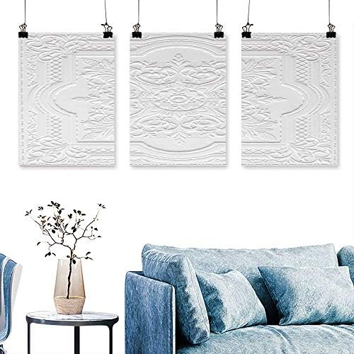 SCOCICI1588 3pcs Triptych Patterns ceil Gypsum Sheet White Flowers for Wall Decor Home Decoration No Frame 16 INCH X 30 INCH X 3PCS