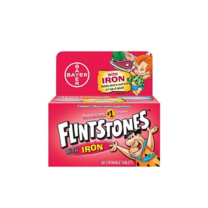 Flintstones Children's Multivitamin Plus Iron Chewable Tablets, 60-Count (Pack of 3)