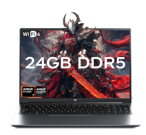 Gaming Laptop with AMD Ryzen 7 H255 (up to 4.9GHz),24GB DDR5 512GB NVMe SSD | 16 inch Laptop with AMD Radeon 780M,Backlit KB,Windows 11,1920x1200 FHD,WiFi 6,Full Function Type-C,Beat R9 6900HX