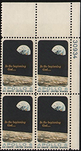 #1371 - 1969 6c Apollo 8 Moon Orbit Postage Stamp Numbered Plate Block (4)