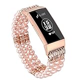 fastgo Compatible for Fitbit Charge 3 Bands for Women Sport Handmade Bracelet Wristband Compatible for Fitbit Charge 3 Smart Watch(Pearl Pink)