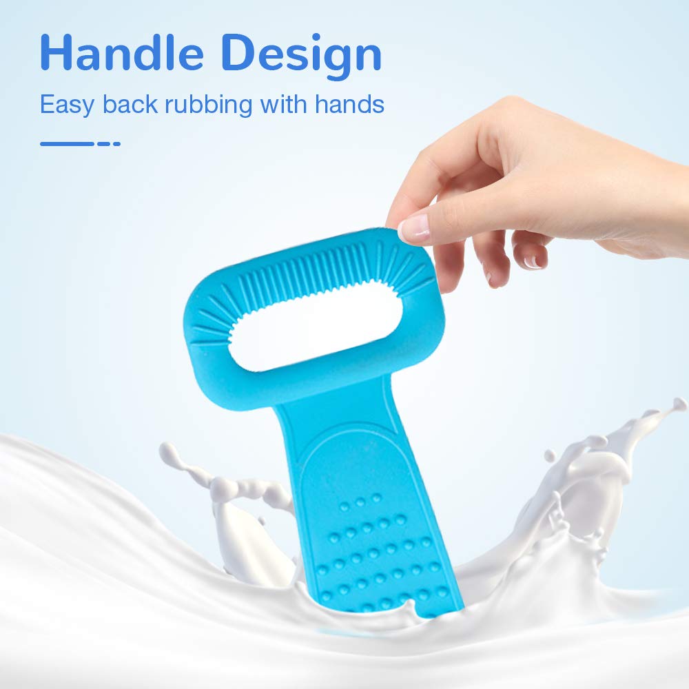 Meidong Silicone Bath Body Brush, Exfoliating Lengthen Silicone Body Back Scrubber, Easy to Clean, Lathers Well, Eco Friendly, Long Lasting, Comfortable Massage for Shower (Blue) : Beauty