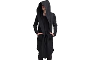 Mens Hooded Poncho Cape Cloak Long Cardigan Open Front Draped Lightweight Shawl Windbreaker Leisure Coats Jackets