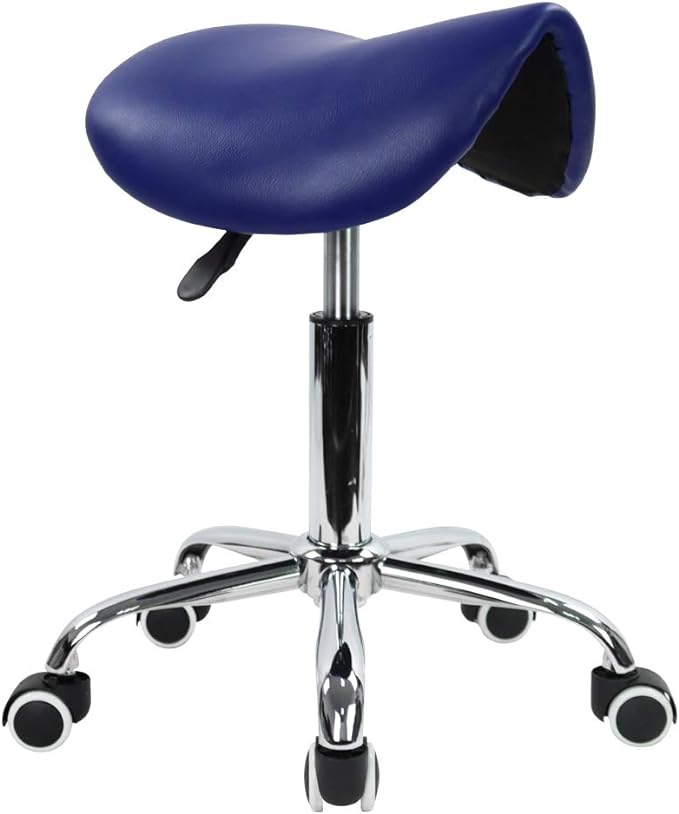 KKTONER Rolling Saddle Stool PU Leather Swivel Adjustable Rolling Stool
