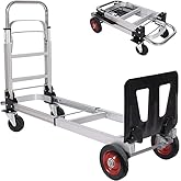 RedSwing 2 in 1 Aluminum Hand Truck Dolly, Folding Convertible Hand Utility Cart with 4 Wheels, Heavy Duty Hand Truck Flatfor