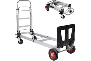 RedSwing 2 in 1 Aluminum Hand Truck Dolly, Folding Convertible Hand Utility Cart with 4 Wheels, Heavy Duty Hand Truck Flatfor