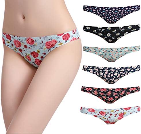 JAYHouse Womens Bikini Panties Floral Print Seamless Underwear Tongs 6 Pack