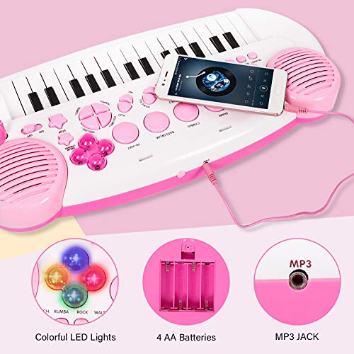 TWFRIC Toy Piano Keyboard for Kids with Microphone, 31-Key Electronic Musical Instrument Piano Toy Keyboard with Music Stand and Stool for Kids Birthday Christmas Day Gifts - Thumbnail 3