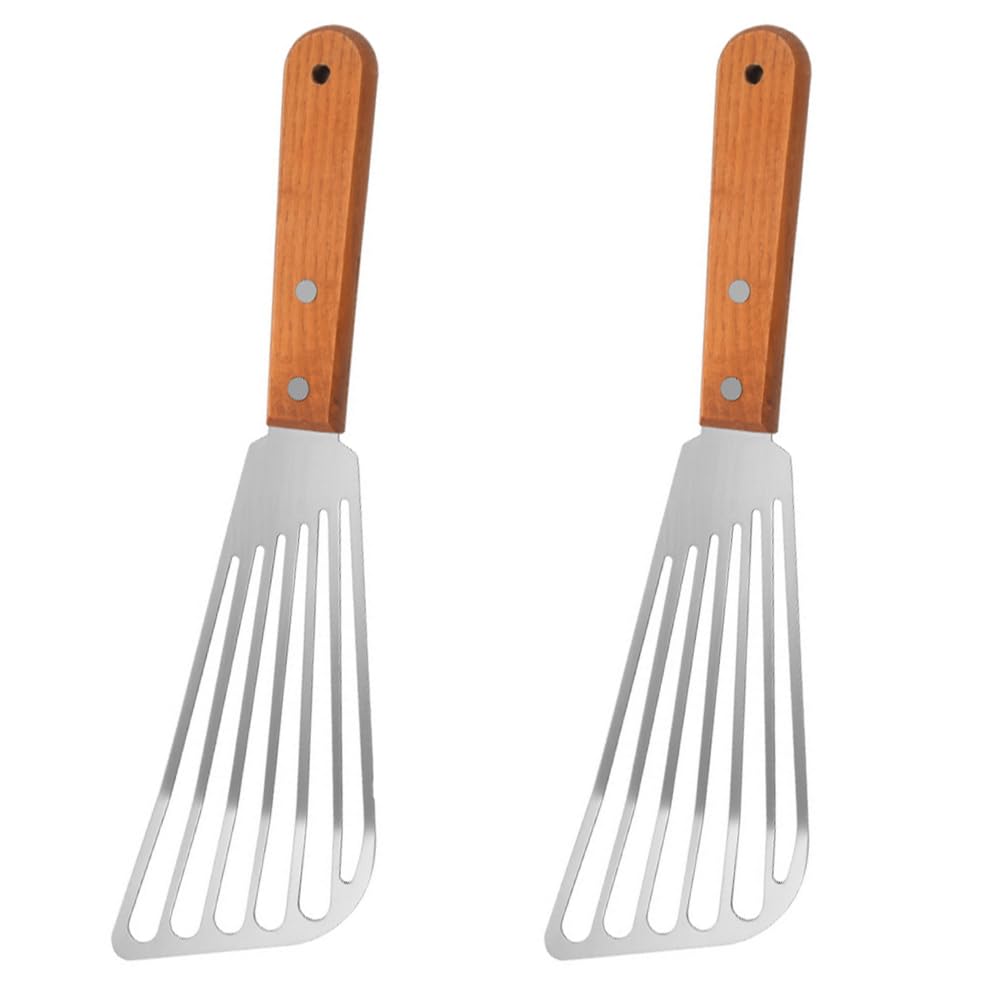 2 Pack Fish Metal Spatula for Kitchen Use Slotted Spatulas Frying Spatula with Thin Edge Ideal for Turning & Flipping (10.63in