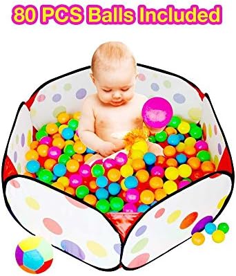 Baby Ball Pool with 80 Balls Foldable Kids Popup Pit Balls Pool for Children Indoor and Outdoor (35 18 12 Inch)
