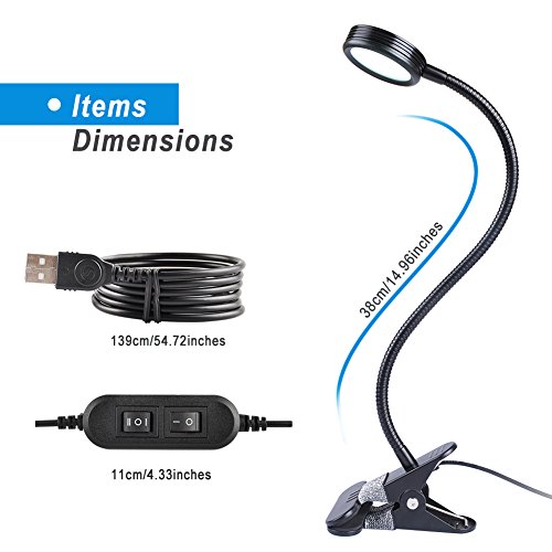 LEPOWER Clip on Light / Reading Light/ Light Color Changeable/ Night Light Clip on for Desk, Bed Headboard and Computers (Black)