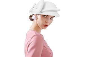 RZTA Women's Vintage 100% Wool Felt Cloche Bucket Bowler Hat Winter Vintage Bow Fedoras Church Derby Fascinator Hat