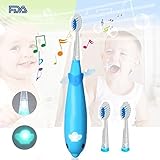 MYUS Dolphin Intelligent Child Sonic Toothbrush Music Toothbrush 7-color LED Light Child Electric Toothbrush Smart Reminder SG-621 for Baby Kid with Extra 2 Replaceable Brush Heads (Blue)