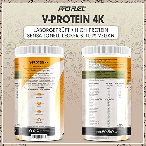Vegan-Proteinpulver--V-PROTEIN-4K-Blend-Unglaublich-lecker-cremig-750g-Aus-Sonnenblumen-Soja-Hanfsamen-Kuerbiskernen-Pflanzliches-Eiweisspulver-mit-78-Eiweiss-KARAMELL