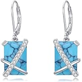 EKJQB Turquoise Leverback Earrings Sterling Silver Turquoise with CZ Drop Earrings Jewelry Mothers Day Gifts for Women