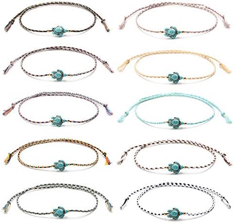 CheersLife 10PCS Turtle Friendship Bracelets for Women Girls Handmade Braided Wrap Multicolor Woven Thin Strings