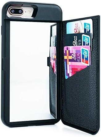 iPhone 7 Plus Case, iPhone 8 Plus Case,Wetben Dual Layer Shockproof PC+TPU Mirror Wallet Case with Card Holder and Stand Feature for Apple iPhone 7 Plus/iPhone 8 Plus (Black Series)