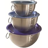 Tovolo Stainless Steel Mixing Bowls with Lid Set of 3 Nesting Mixing Bowls Small Medium Large, Dishwasher Safe Metal Bowl Set with BPA Free Lids Stamped Measurements for Measuring Cooking Baking