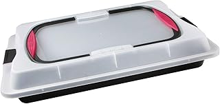 Zenker Blechkuchen-Container to go, Backblech mit Transport-Abdeckung für unterwegs, Backform antihaft mit Deckel und Softgriffen (Kuchenform: ca.425x295x75 mm), Menge: 1 Stück