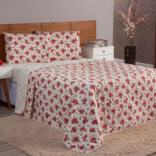 Cobre Leito Casal PadrĂŁo Esmeralda Estampado Dupla Face 100% AlgodĂŁo