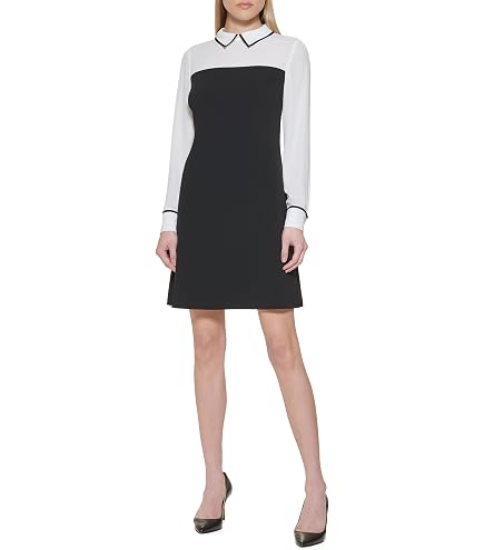 Tommy Hilfiger Women's Long Sleeve Collared Peter Pan Shift Mini Dress, Black, 16 at Amazon Women's Clothing store
