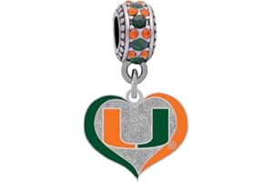 FINAL TOUCH GIFTS University of Miami Swirl Heart Charm Fits Compatible With Pandora Style Bracelets
