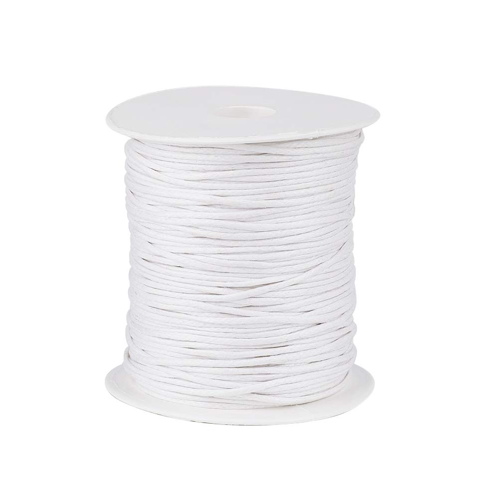 Pandahall 100 Yards/Roll 1.5mm Braided Waxed Cotton Cord String DIY Jewelry Craft Macrame Making Beading Thread Rope with Spool (White)