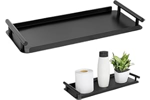Black Bathroom Tray Countertop, 14x5.7x1.4 inch Soap Dispenser Tray with Handle Non-Slip Decorative Vanity Trays for Bathroom