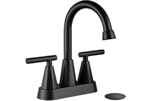 Cobbe Bathroom Faucets for Sink 3 Hole, 4 Inch with Pop Up Drain and 2 Supply Hoses, 2 Handle Centerset Bathroom Faucet for Sink Vanity, Midnight Black Matte
