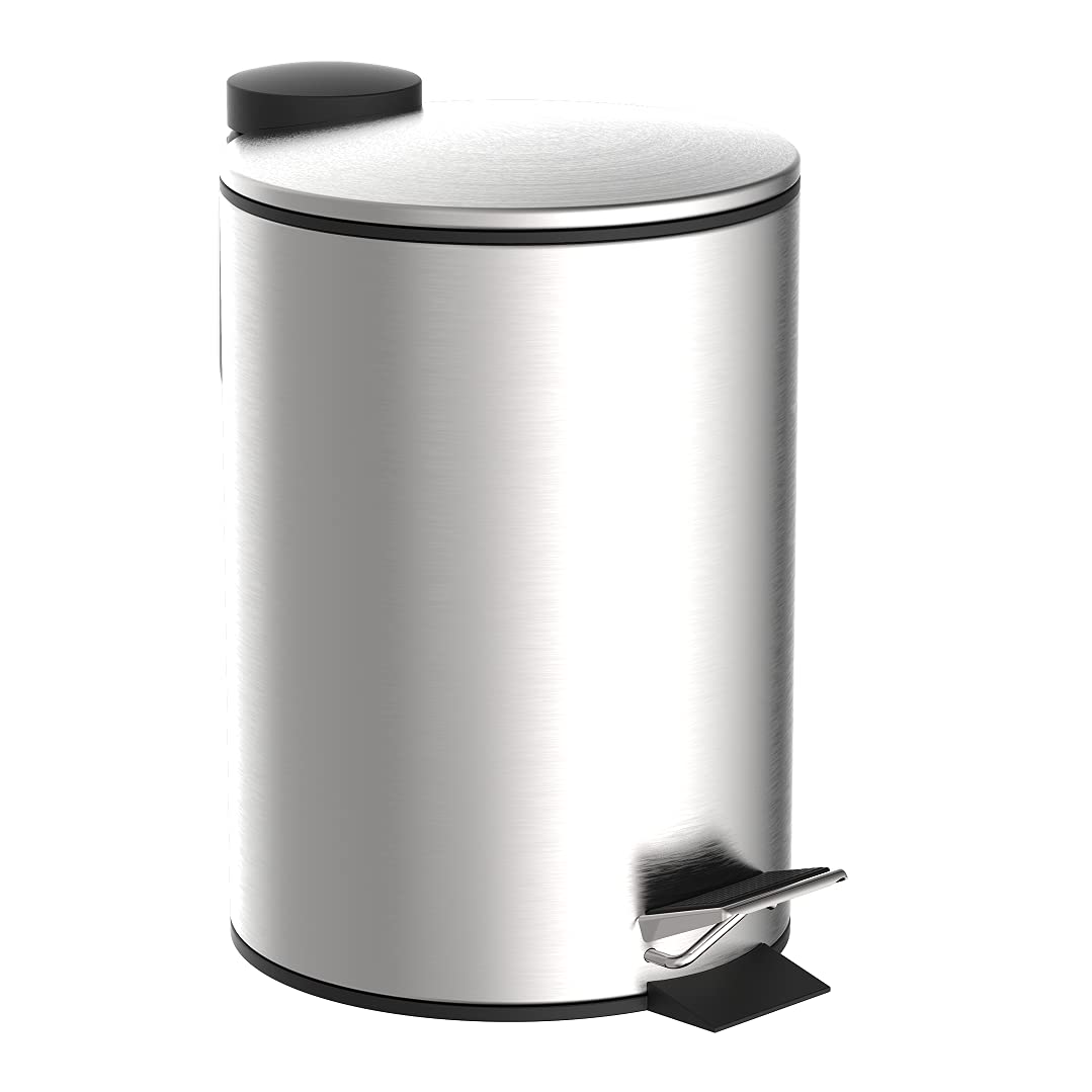 EISL Bathroom cosmetic bin (3 litres) made of stainless steel, lid with soft-close mechanism, bathroom with removable hygiene bucket, pedal bin, cosmetic waste bin