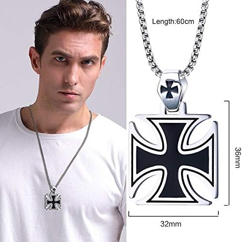 wisecity Mens Necklace Stainless Steel Vintage Knights Templar Iron Cross Pendant Necklace for Men Biker Maltese Cross Jewelry(Multi-Color,one Size)