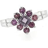 Natural 1ct Amethyst, Rhodolite Garnet 925 Sterling Silver Engagement Ring Size 6, 7, 8, 9