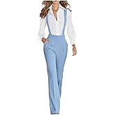 Women Office Jumpsuit Dress Pant Business Casual Suspenders Straight Leg Suit Pants Elegant Baggy Overall with Pocket