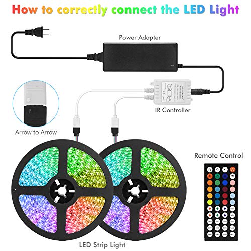 AveyLum RGB LED Strip Light 32.8ft DreamColor Flexible Tape Lights 5050 SMD RGB 300 LEDs Waterproof IP65 Rope Light with 44 Keys Wireless Controller and 12V Power Adapter for Home Kitchen Party Deco